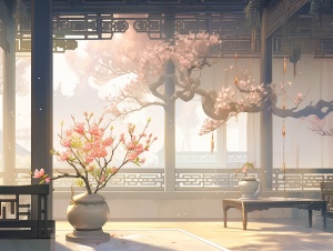 中国古代明代宫殿的32k UHD空境梅花树