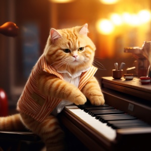 黄衣小橘猫在肯德基店里弹琴欢乐潇洒