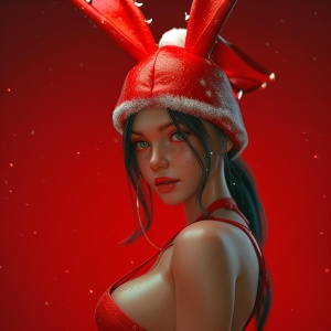 红色兔女郎，新年喜庆，完美身材
