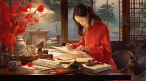 37岁中国女人书写春联