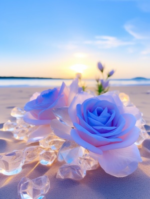 美丽的海滩上的水晶玫瑰