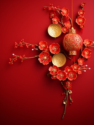 中国元宵节的红色背景与禅宗风格