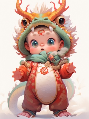 穿中国古典服饰的可爱小龙宝宝