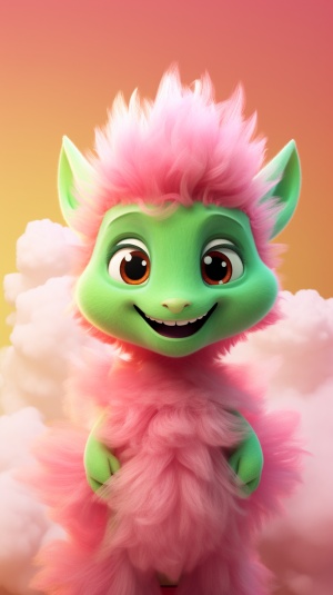 Pink Green Chinese Dragon in Pixar Animation Style