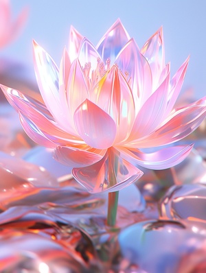 lotus, abstract glass composition on light background with caustics beautiful 3d render redshift, 32k V6，水晶质感，景深