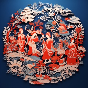 传统剪纸，春色满园，国泰民安，融合传统绘画，极具张力，欢乐喜庆，中国年味。