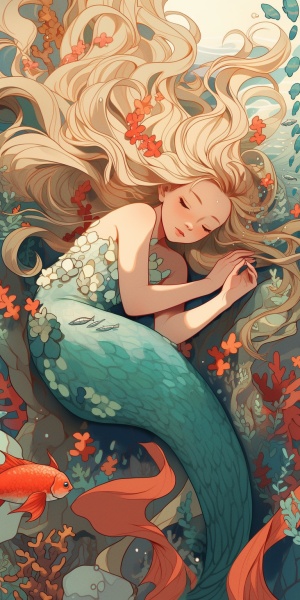 沉睡中的美人鱼公主与缤纷的海底世界