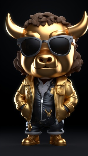 3D Cute Little Bull Character with Gold Bomber Jacket