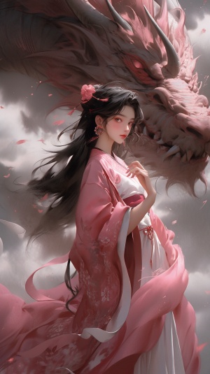 中国古典女孩与黑龙的超现实主义之梦