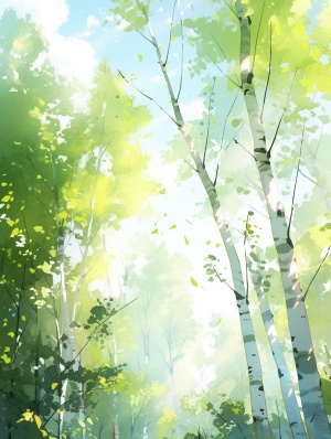 充满朝气的阳光杨树风景图