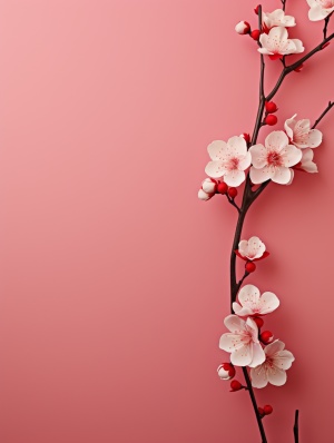 干净简洁红色背景搭配粉色梅花