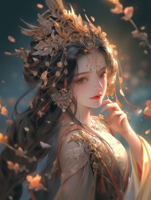 一个古代的中国女人与穿着极其美丽的礼服，笔触探索，精心制作，名人摄影，杰作，精心制作的礼服，uhd图像，惊人的灯光，史诗