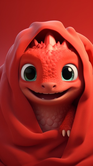Cute red Chinese dragon in Pixar-style poster