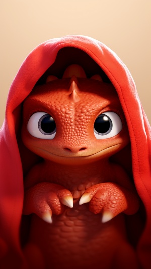 poster, Pixar style, A cute red Chinese dragonhides in a red blanket, showing only its head, furrytexture, cute and cute expression, minimalist style,simple clean light red background, movie lighting,volume light, soft and advanced colors, BubbleMart, 3D, C4D, super detail, super precision, air3:4V6
