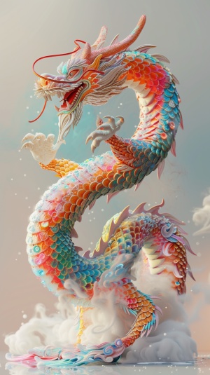 3D Cartoon Style Chinese Dragon in Fine Plush Texture