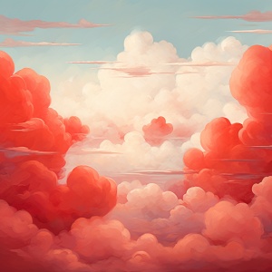 红色爱心形成软软自然的云朵