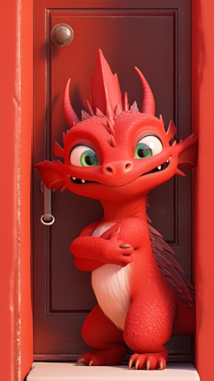 Cute Red Chinese Dragon in Pixar Style