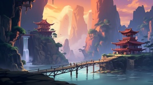 贵州丹霞地貌与万峰林黄果树瀑布的简约2D游戏场景