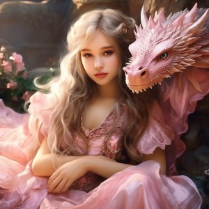 A Beautiful Girl Playing with a Dragon in the Kingdom