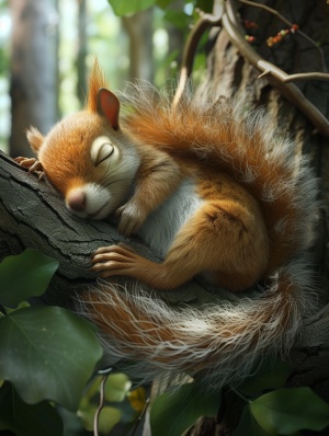 松鼠用大尾巴盖在身上睡觉