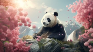 两个熊猫坐在一起，紧挨着丛林风景，以32k uhd的风格，浪漫的插图，otto piene，特写，调皮可爱和梦幻