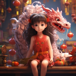 春节联欢晚会，中国龙与现实版萌萌哒小女孩的立体超高清写真