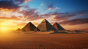 夕阳下的埃及金字塔-宏伟壮观的8K超高清