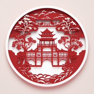 经典大红色中国剪纸窗花矢量图