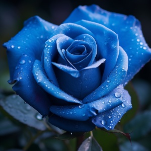 Blue: Close-up of Romantic Rose with Dew Drops