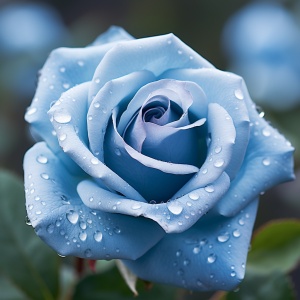 Blue: Close-up of Romantic Rose with Dew Drops