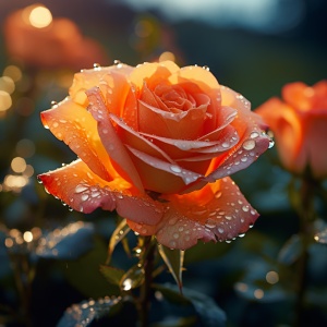 Orange Rose with Dew Drops: A Romantic Field of Blooming Roses