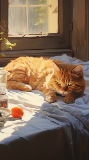 阳光照耀下的橘猫慵懒睡眠