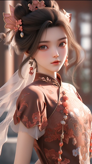 中国古典女孩穿连衣裙，虚幻引擎5风格，美丽曲线，天仙朋克