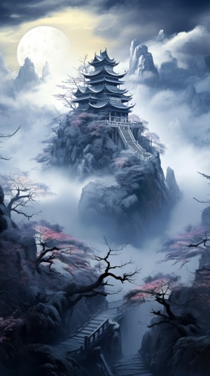梦幻仙境HD: 水墨云渺，竹林梅花，白雪绘楼