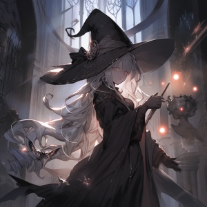黑色魔杖下的女巫与黑漆漆的城堡