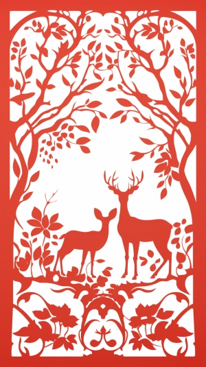 中国大红剪纸动物窗花图案