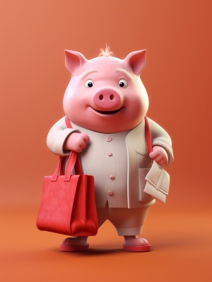 可爱的粉色小猪，拟人造型，表情包，6个表情包，各种表情，吃饭，鞠躬，工作，背着包上班