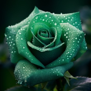Green Field: Close-Up of Dewy Rose with Romantic Atmosphere