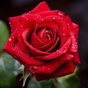 Red Blooming Roses: Close-Up of Romantic Rose with Dew Drops