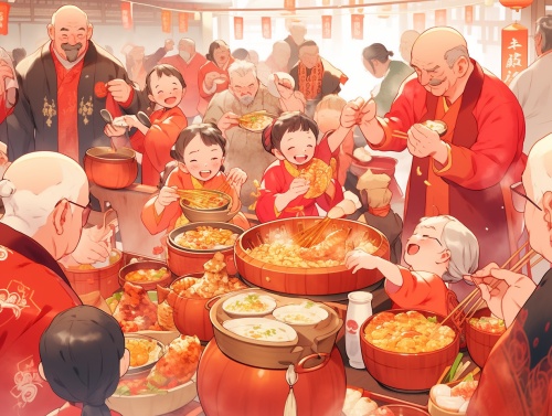 中国春节，一家人吃着热气腾腾的火锅，爷爷奶奶，爸爸妈妈，哥哥姐姐，弟弟妹妹，丰富细节，8k，超精细
