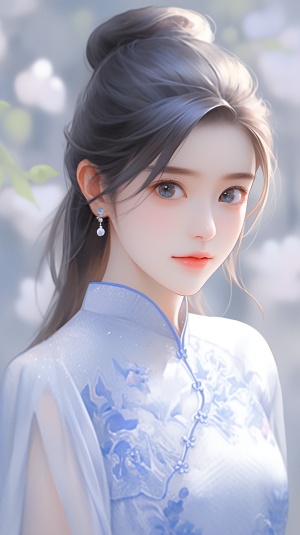 中国美少女：穿着绣式旗袍的大师作品