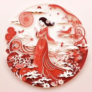古代中国女神嫦娥剪纸艺术作品