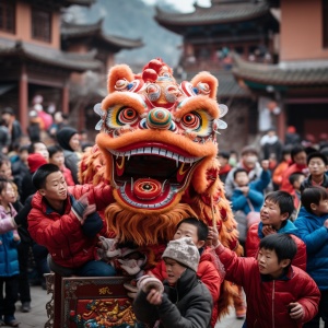 中国山区农村春节的喜庆气氛