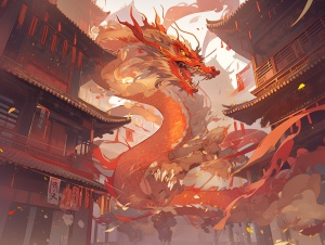 新春佳节，中国传统古建筑中的龙年神龙飞翔