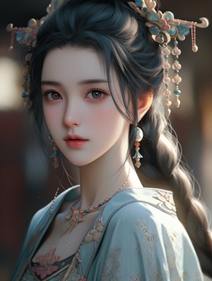 kim na hun chinese girls face eye makeup,in the style of light turquoise and yellow, lifelikerenderings, classical style, daz3d, olympus pen f, stylish costume design, traditional oil painting uhd 32K