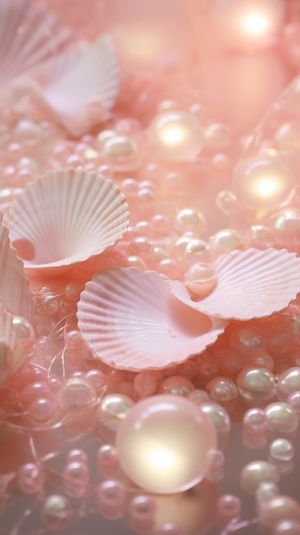 pearl and Crystal shells floating in a pool of water, in the style of light pink, y2k aesthetic, soft mist, fleeting moments, cottagecore, captivating, unembellished ar 9:16 v 6.0