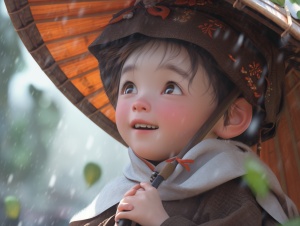 中国古代场景中可爱呆萌的8岁小男孩