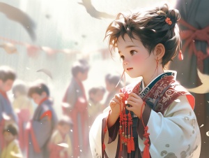 中国古代场景中的可爱呆萌8岁小男孩