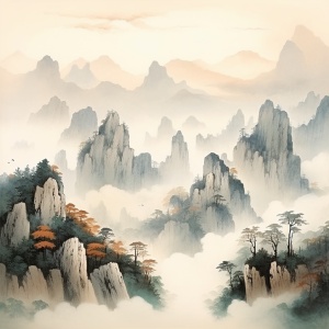 层峦叠嶂的山，古风，中国风，古色古香