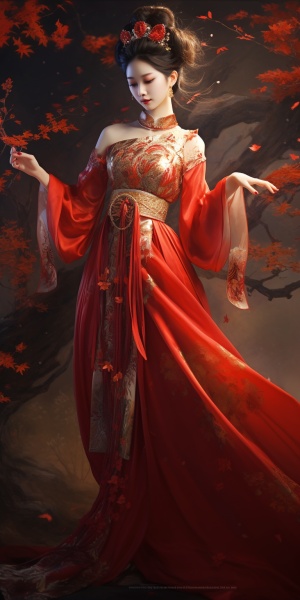 中国红色汉服美女撒金子